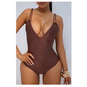 NWT Fashion Nova SOLD OUT online- Rayleena Rope 1 Piece Swimsuit - Chocolate